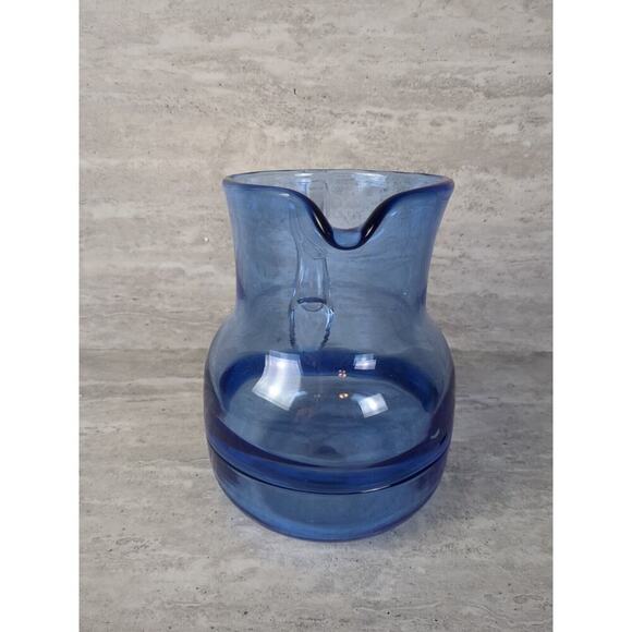 Glass Pitcher Jug Cobalt Blue‎ Clear Handle - Picture 4 of 8
